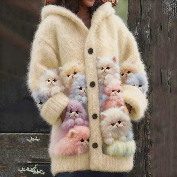 Kelsie - Abrigo Suave con Capucha y Gatos