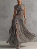 Luisa - Conjunto de Top de Encaje y Falda Maxi Plisada