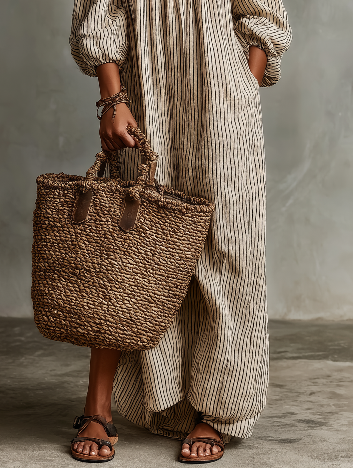 Carmen | Vestido largo de algodón y lino con hombros descubiertos para Mujer
