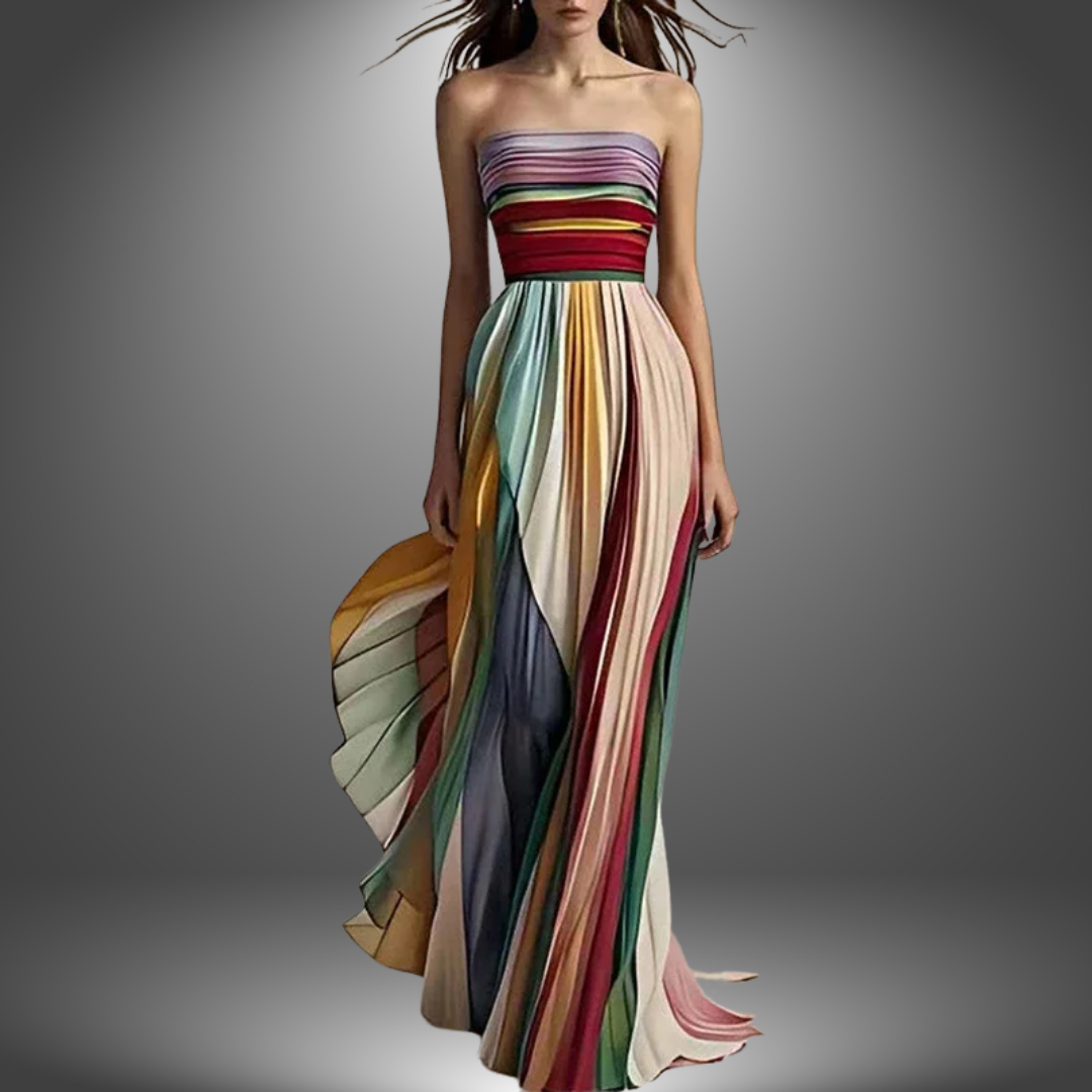 Asia | Vestido largo de Mujer sin tirantes, colorido y plisado