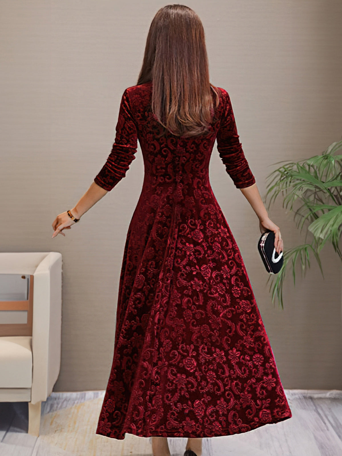 Denise | Elegante vestido de fiesta de terciopelo con escote en V
