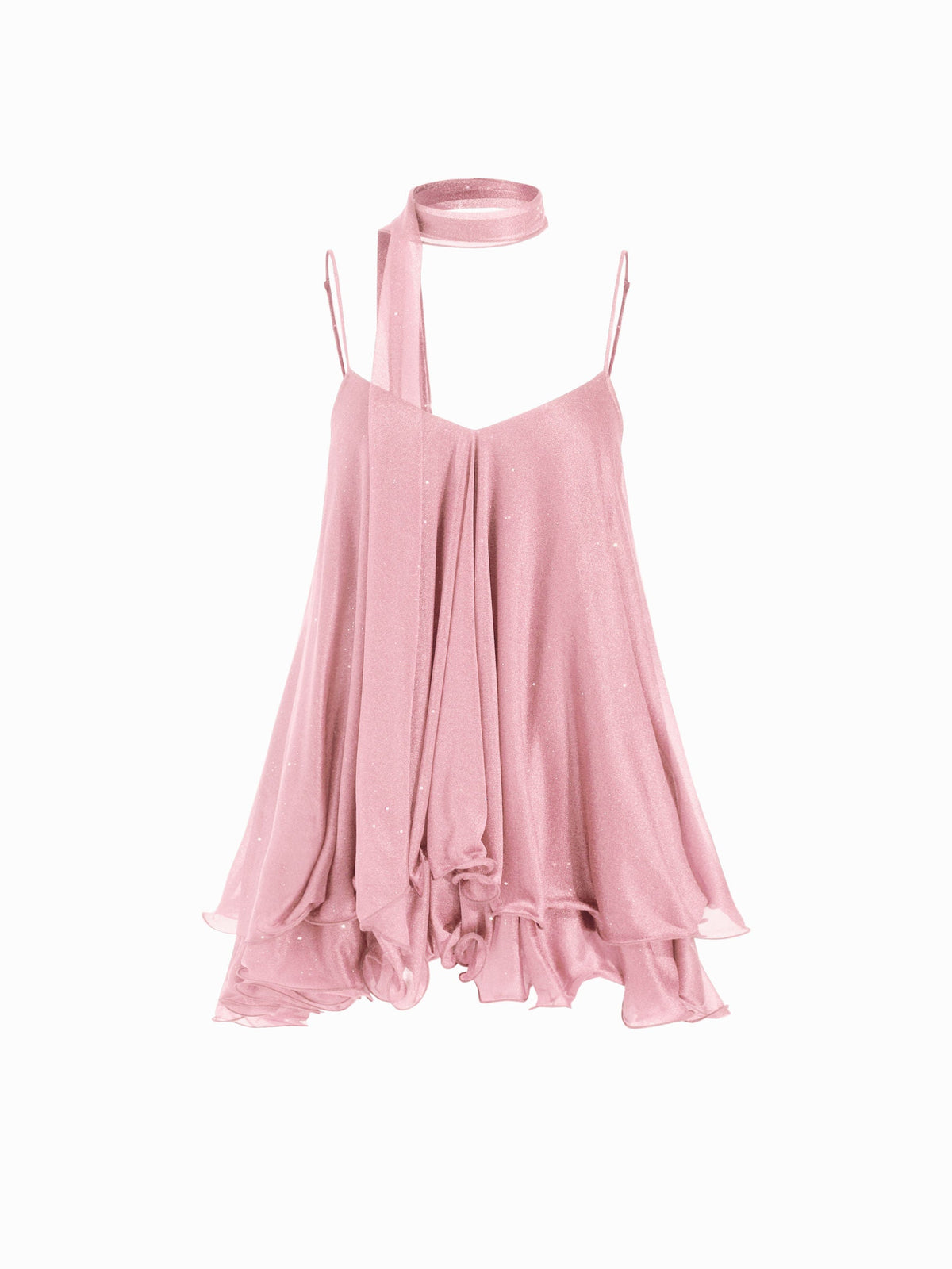 Brisa - Minivestido con escote en V, cuello halter, volantes y pañuelo para Mujer