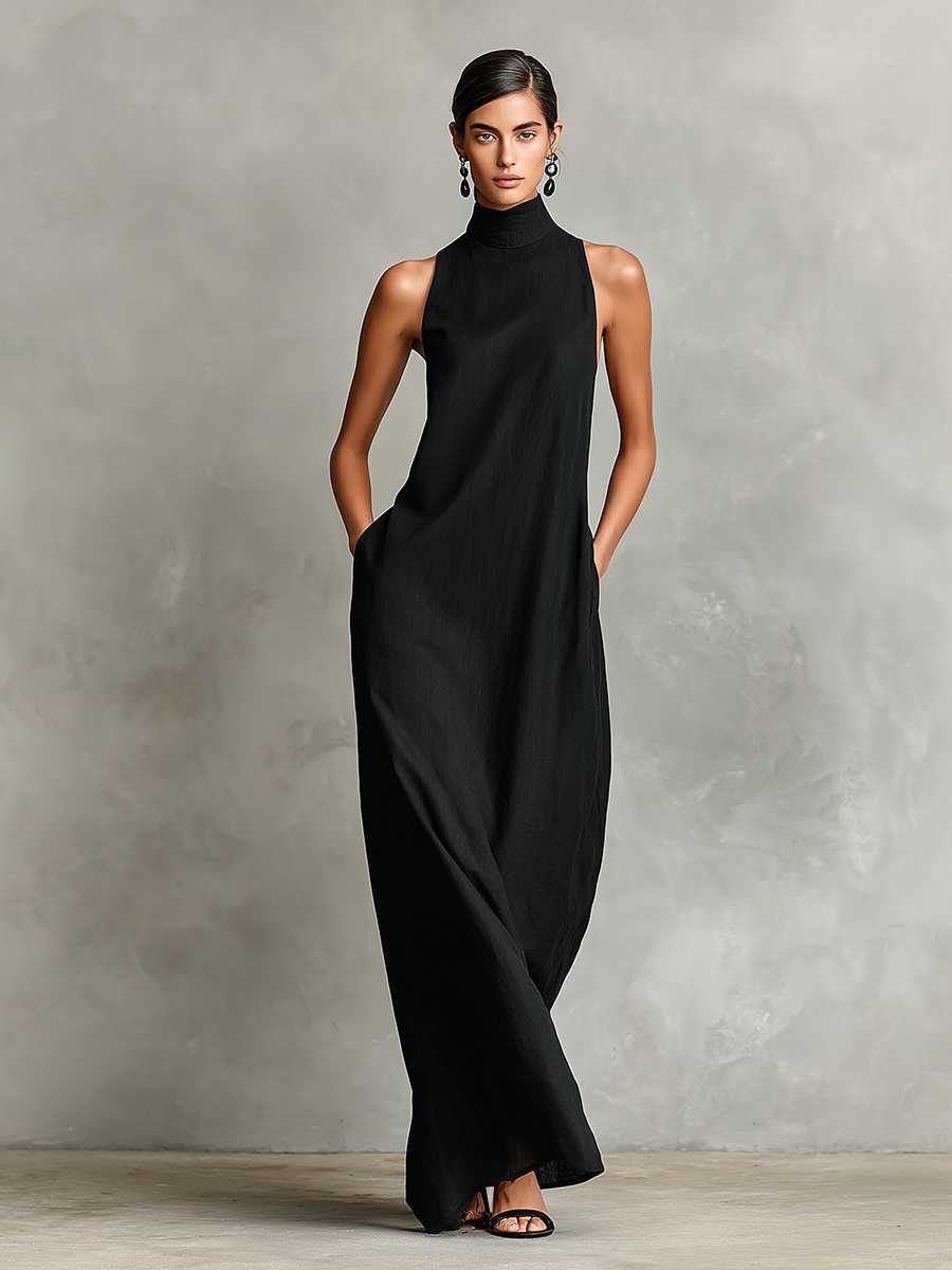 Caterina | Vestido largo negro minimalista para Mujer