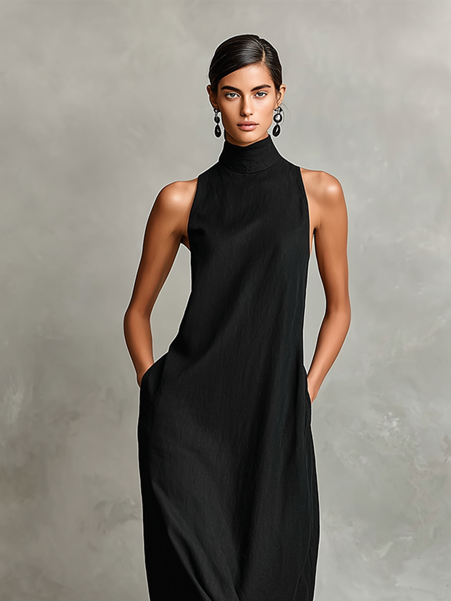 Caterina | Vestido largo negro minimalista para Mujer