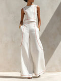 Vitto | Conjunto blanco con top sin mangas y pantalón de pierna ancha para Mujer