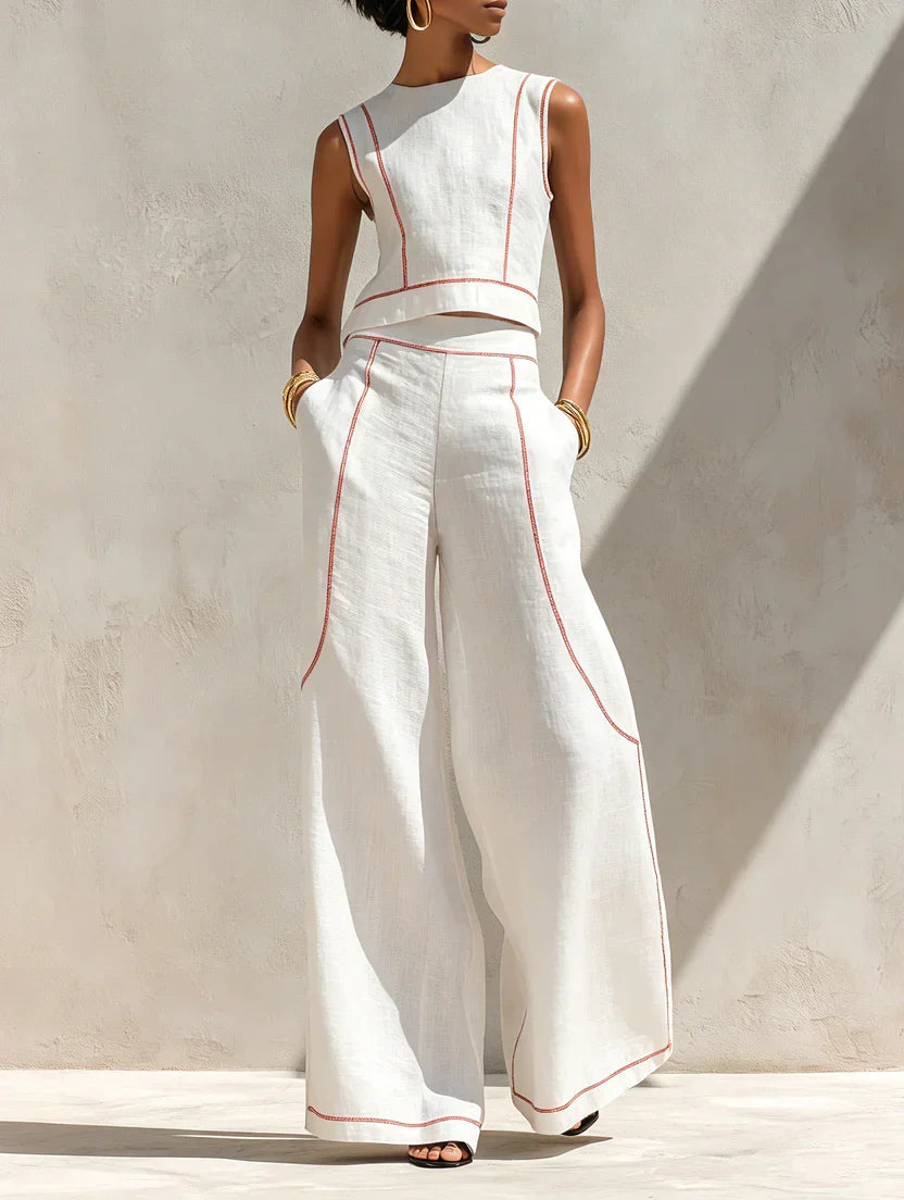 Vitto | Conjunto blanco con top sin mangas y pantalón de pierna ancha para Mujer