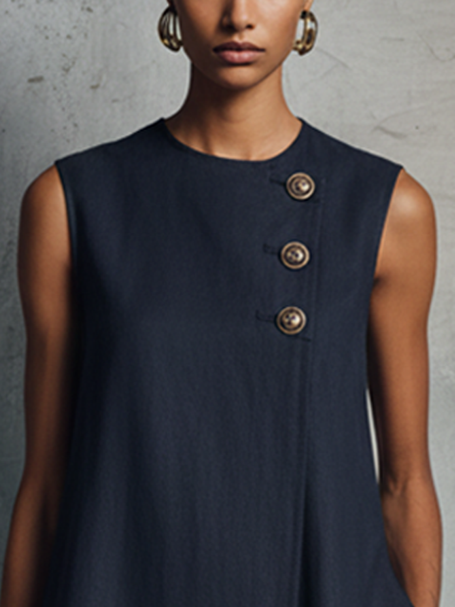 Alba | Vestido Mini Botonadura Dorada para Mujer