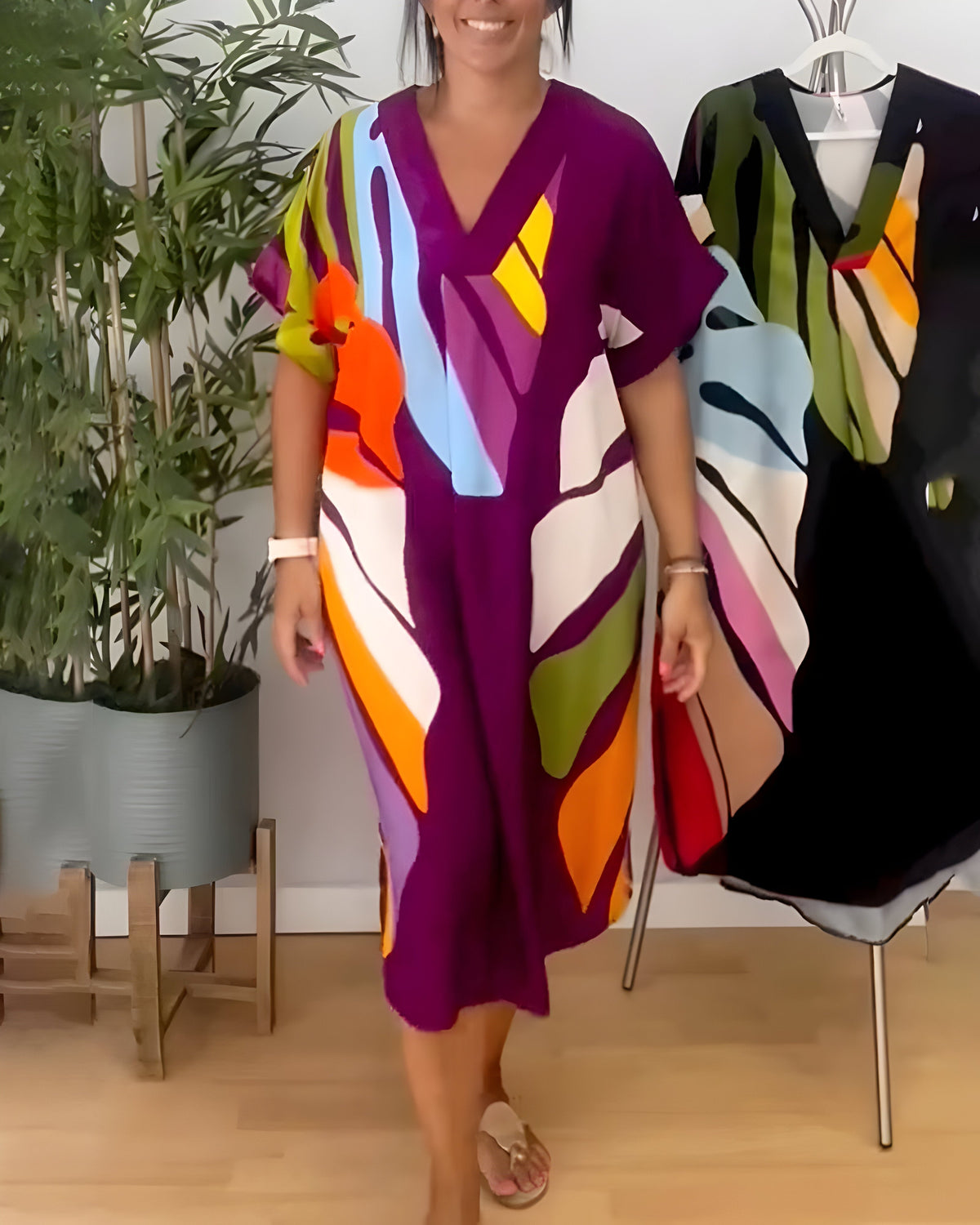 Roos™ | Vestido informal con estampado de hojas de colores
