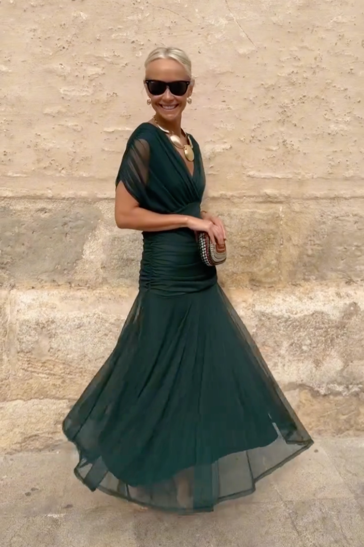 ALMA - VESTIDO LARGO CON CUELLO EN V PARA MUJER