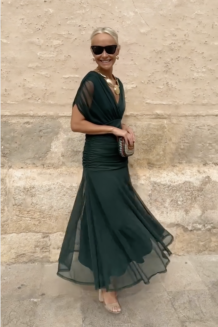 ALMA - VESTIDO LARGO CON CUELLO EN V PARA MUJER