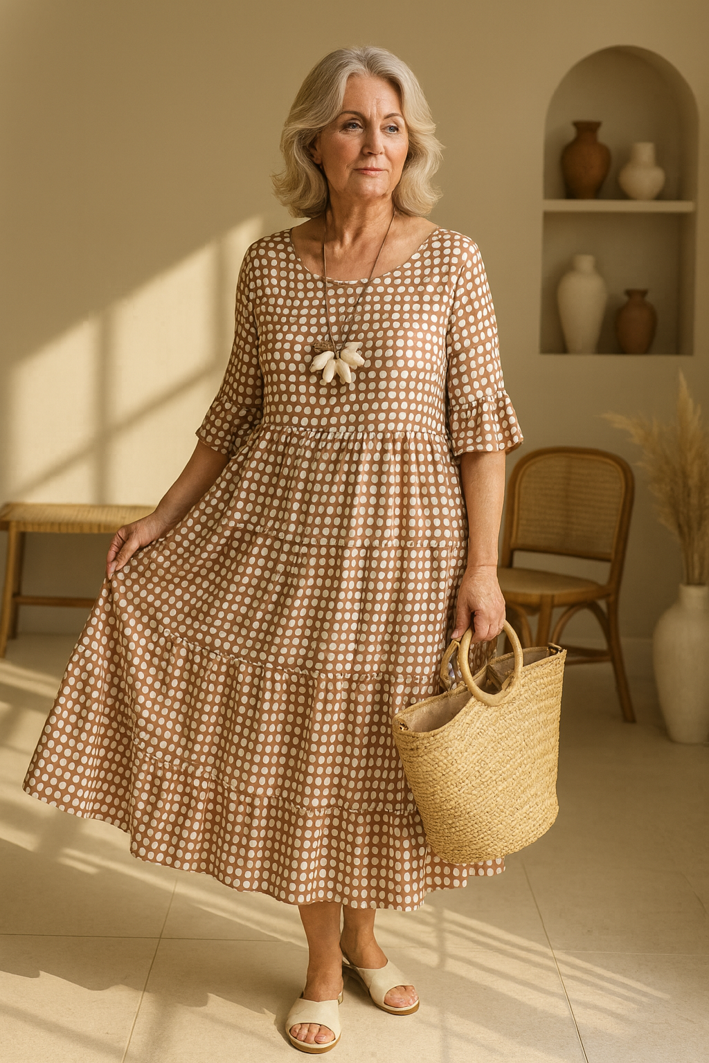 Zerelle | Vestido Midi de Manga Corta para Mujer