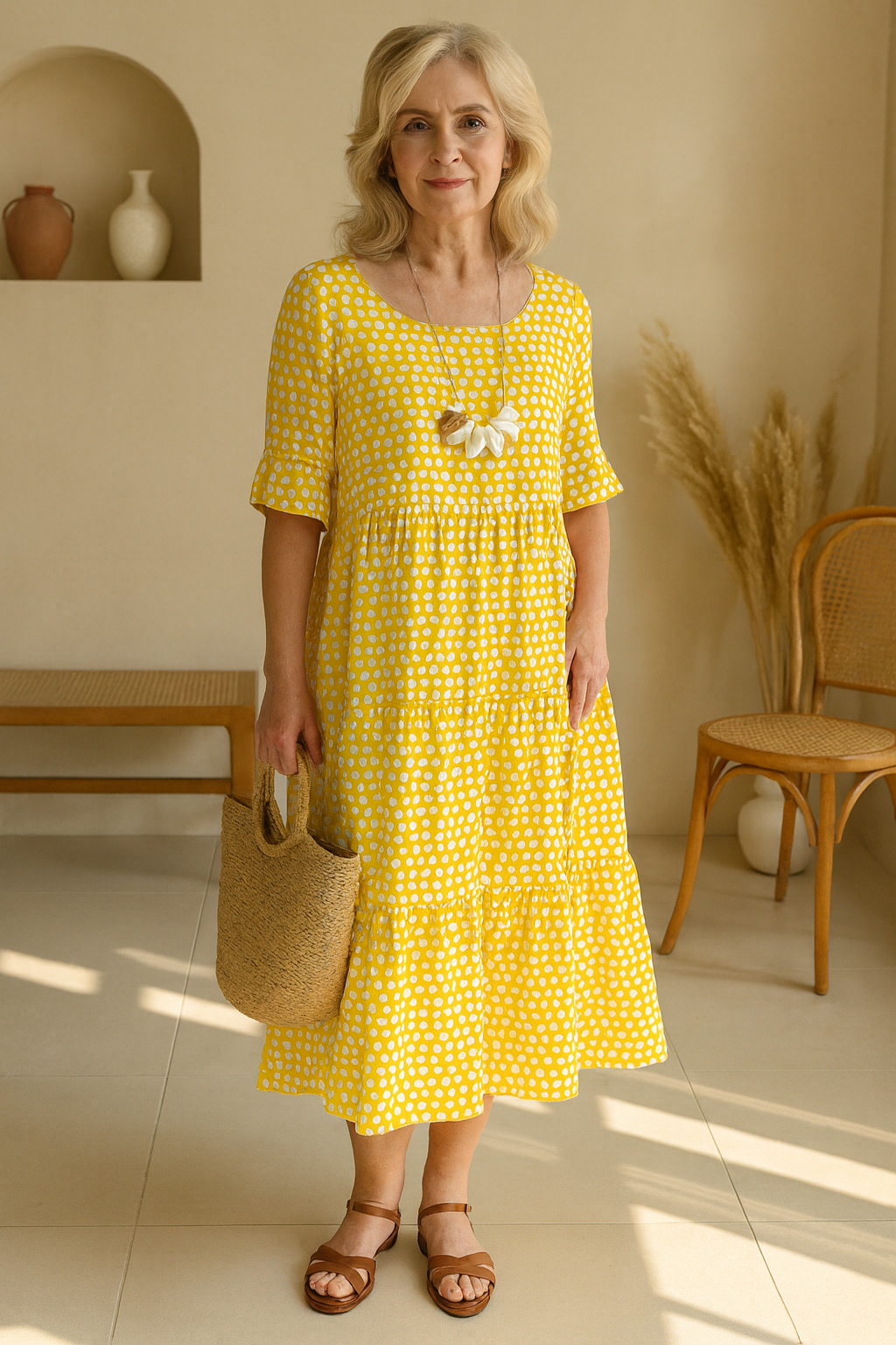 Zerelle | Vestido Midi de Manga Corta para Mujer