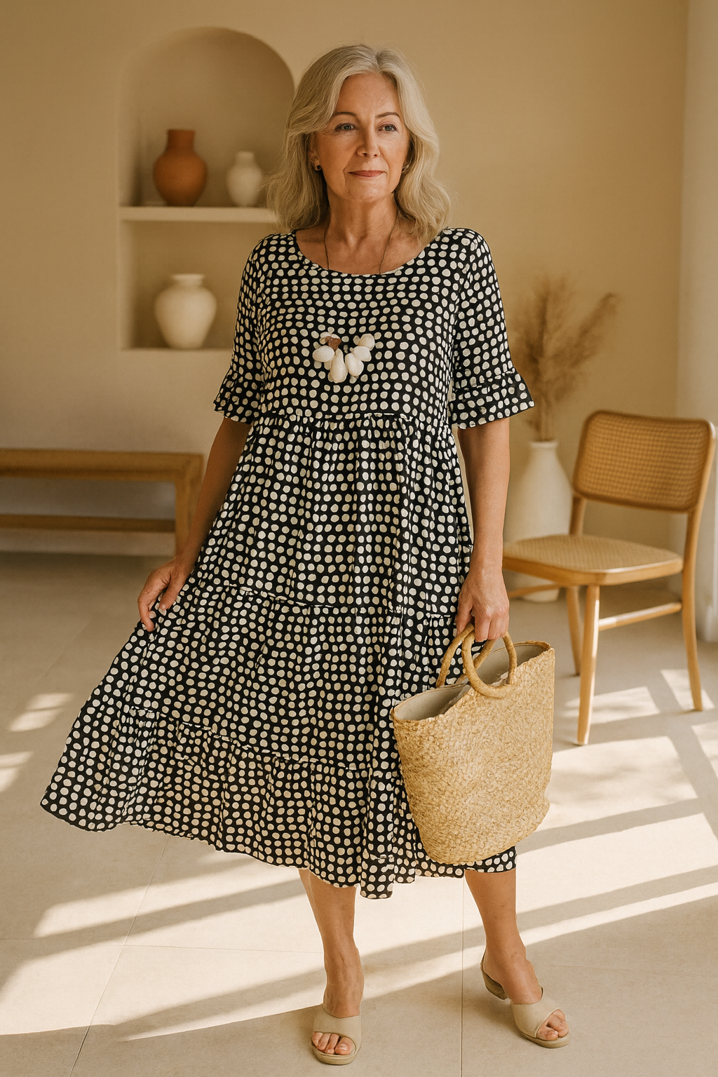 Zerelle | Vestido Midi de Manga Corta para Mujer