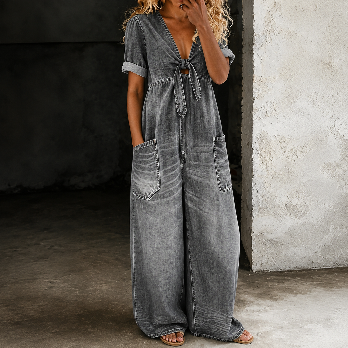 Maya | Mono de Denim de Pierna Ancha para Mujer