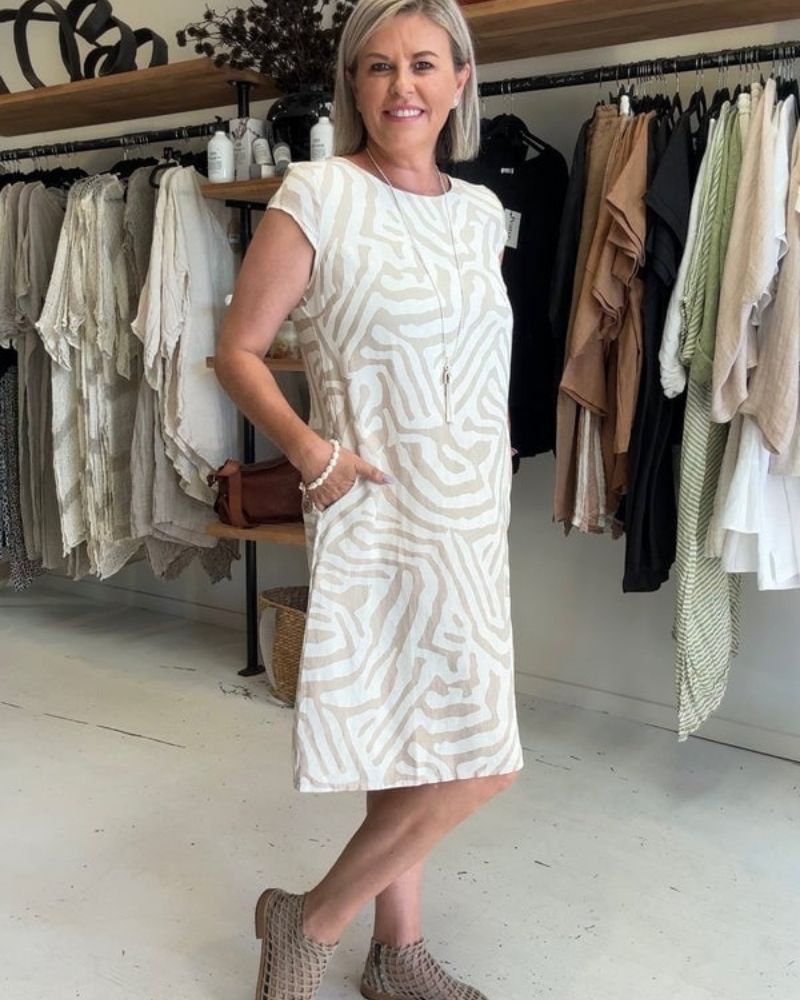 Nelia - Vestido de verano con cuello redondo y un bonito estampado para Mujer