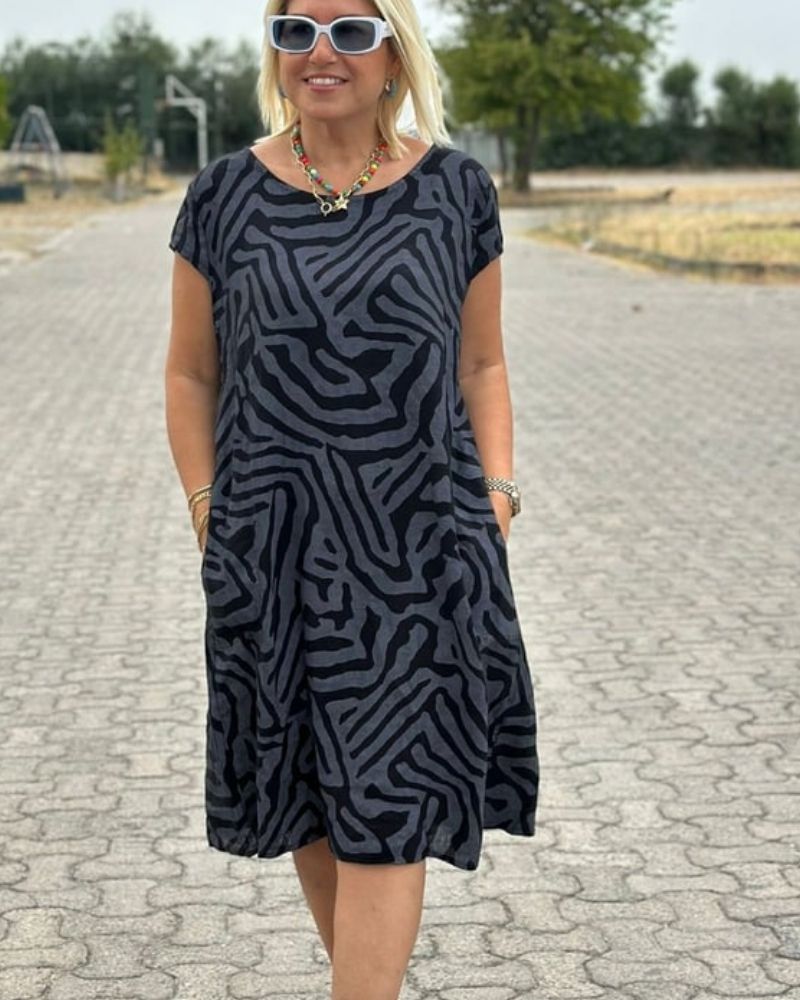 Nelia - Vestido de verano con cuello redondo y un bonito estampado para Mujer