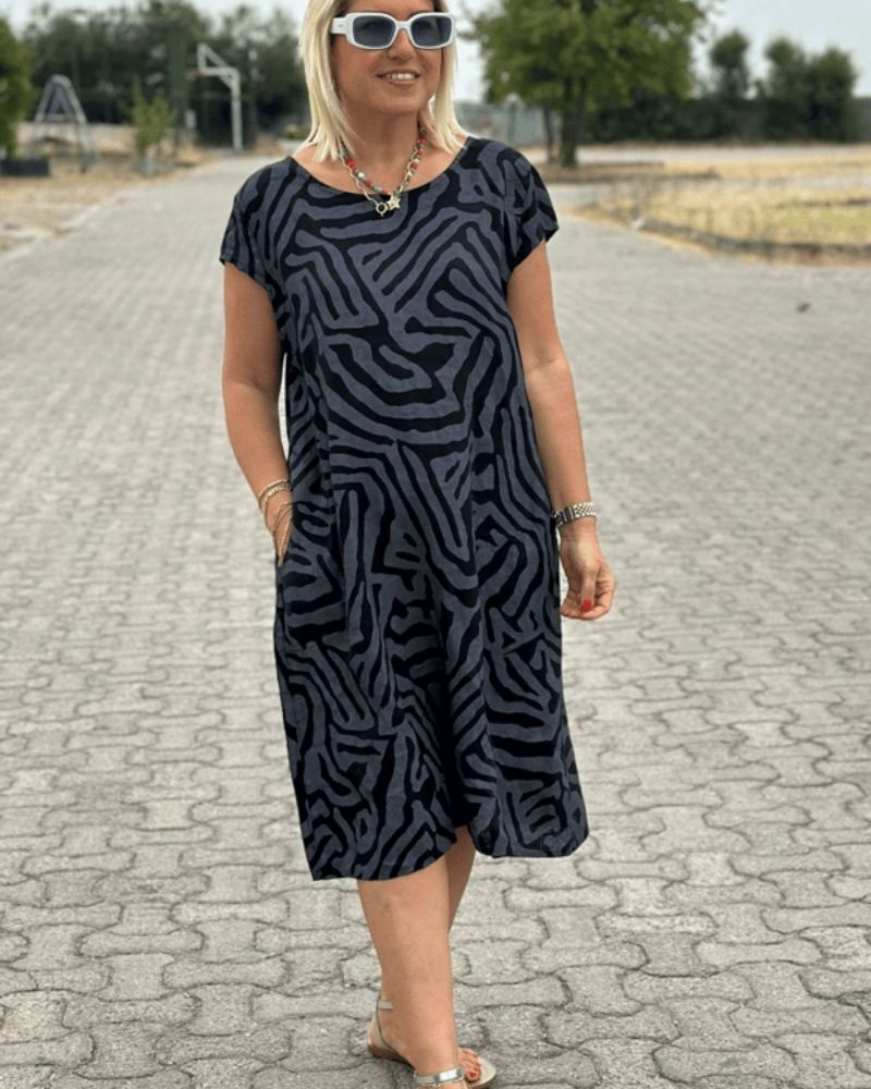 Nelia - Vestido de verano con cuello redondo y un bonito estampado para Mujer