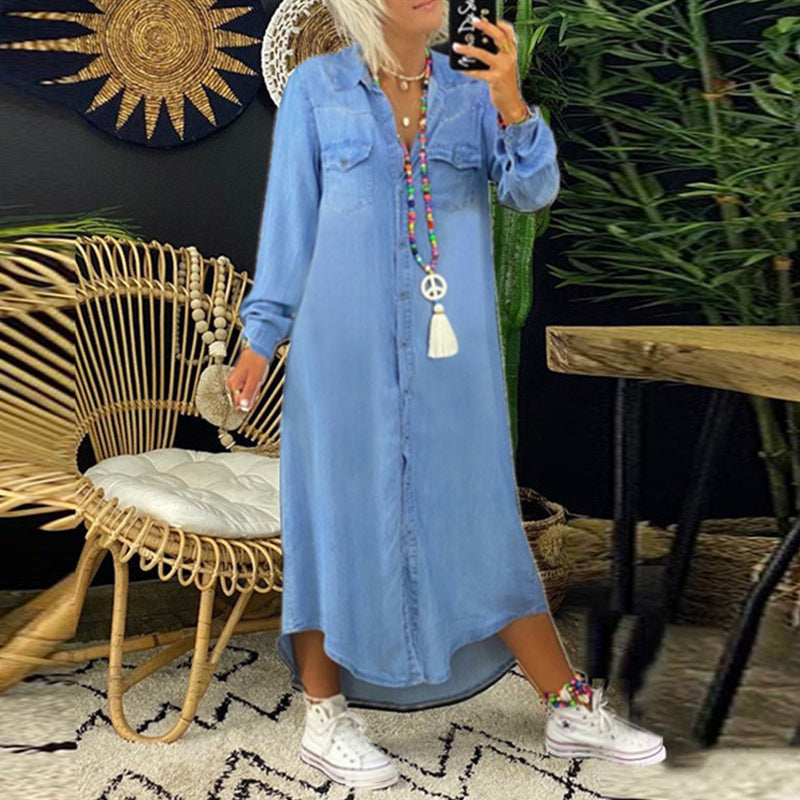 Yara™ - Vestido largo vaquero de manga larga