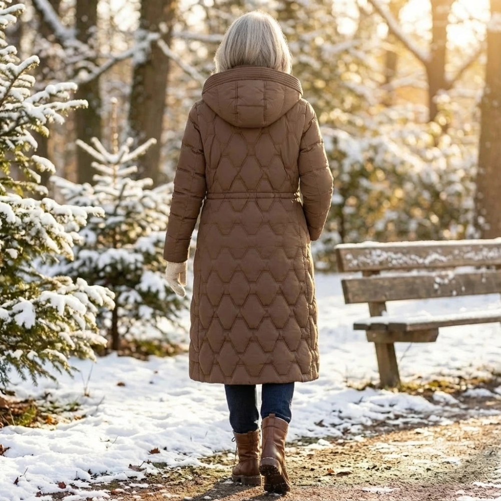 Lumière | Abrigo de Mujer largo de plumas con capucha