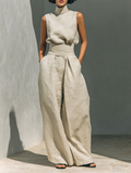 Aida - Conjunto de Blusa Sin Mangas y Pantalones de Pierna Ancha en Algodón y Lino Minimalista para Mujer