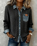 Eva - Camisa de manga larga con patchwork denim