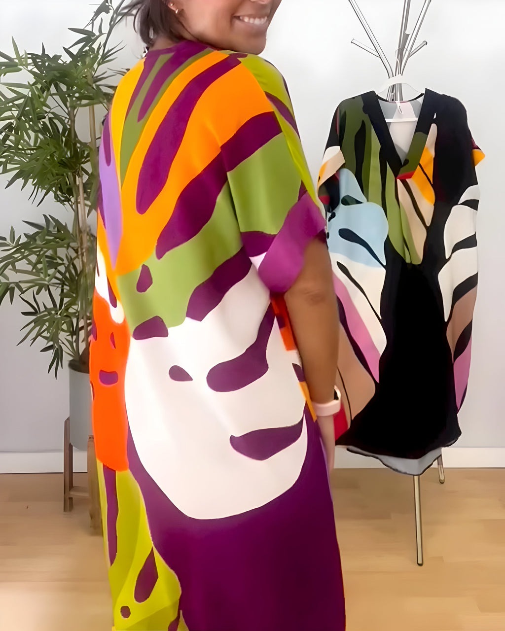 Roos™ | Vestido informal con estampado de hojas de colores