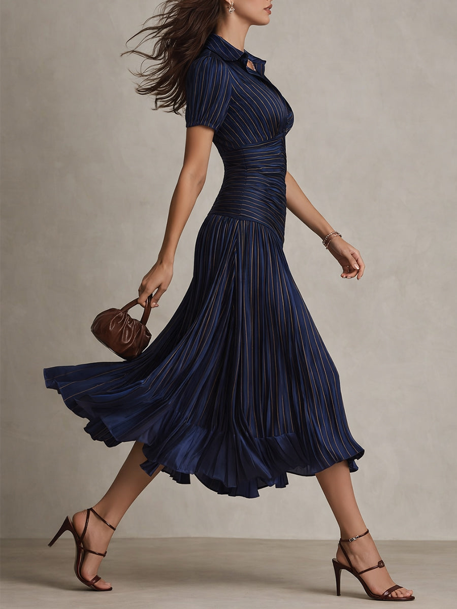 Adriana | Vestido midi satinado de rayas retro para Mujer