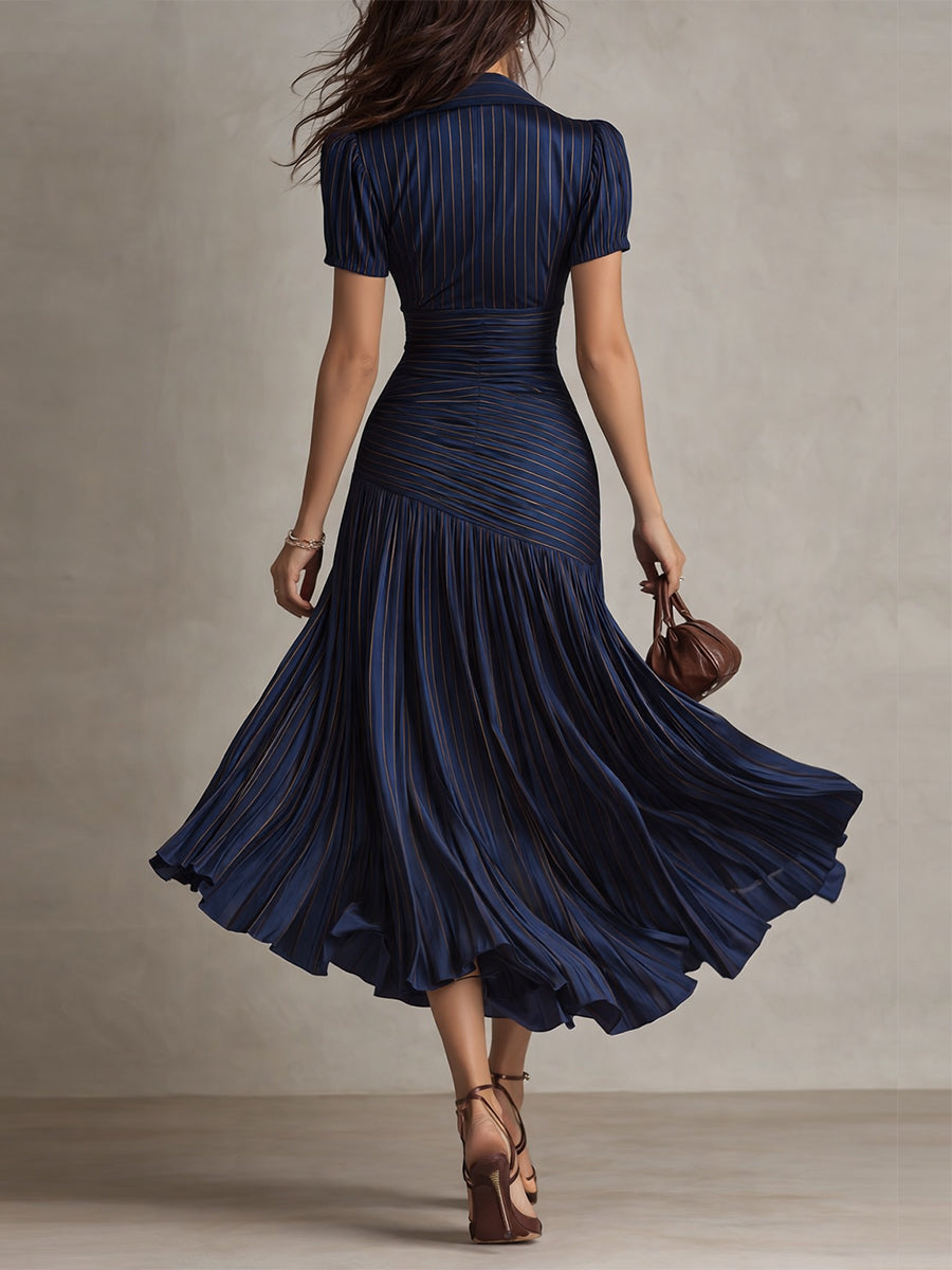 Adriana | Vestido midi satinado de rayas retro para Mujer