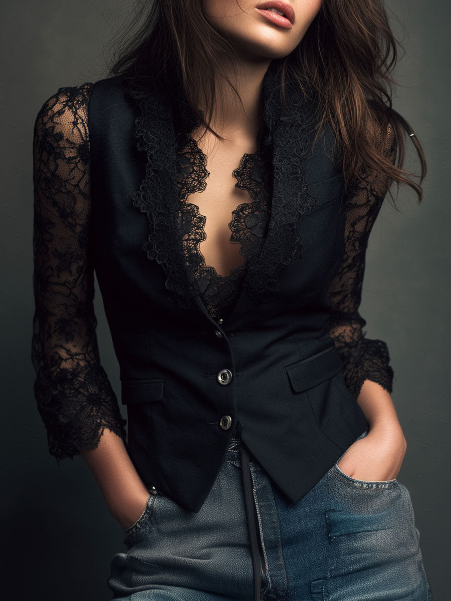 Claudia · Blazer de Mujer Negro con Encaje