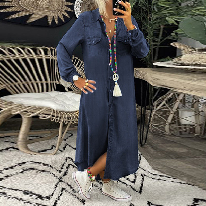 Yara™ - Vestido largo vaquero de manga larga