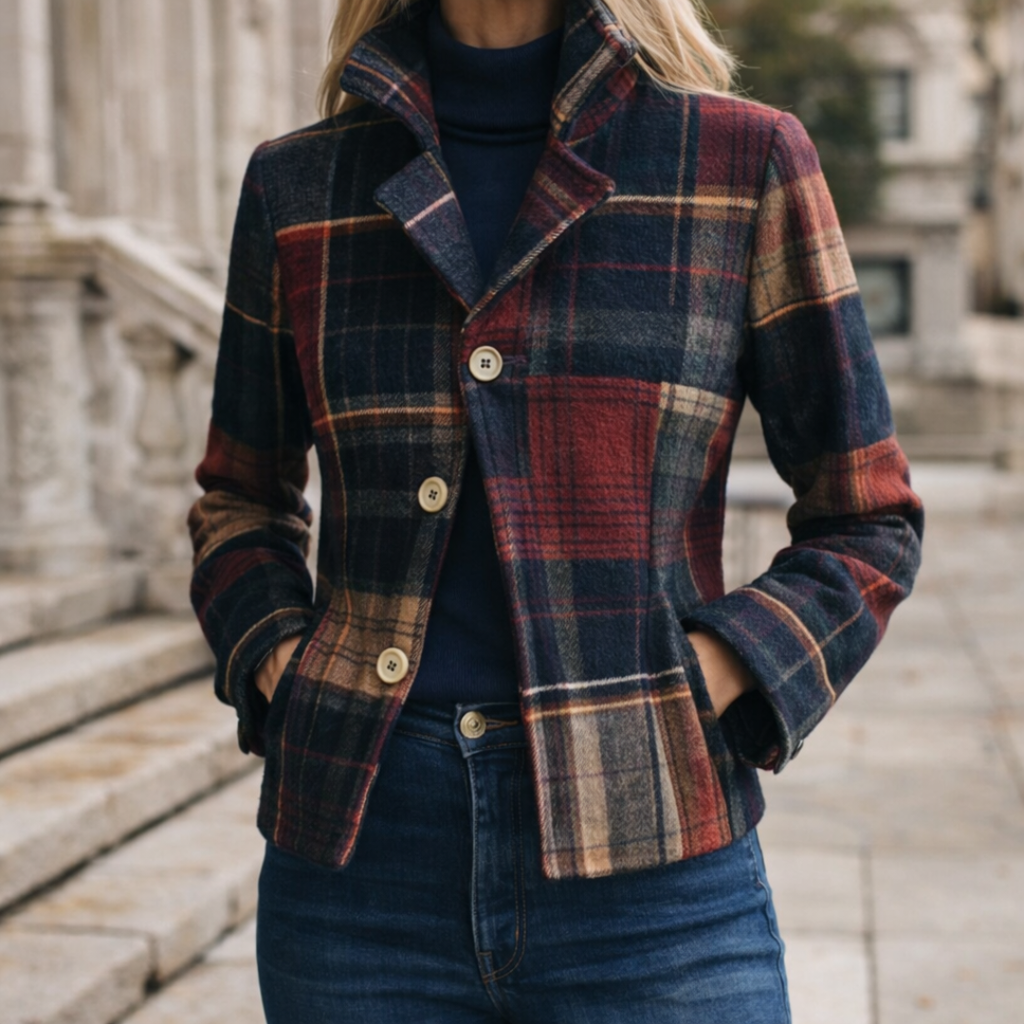 Natalie – Chaqueta de entretiempo para Mujer a cuadros con cuello