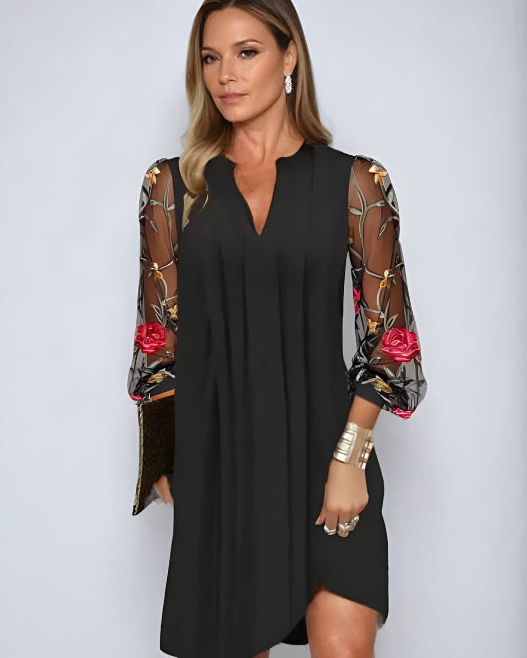Renée | Elegante vestido largo de mujer con mangas bordadas