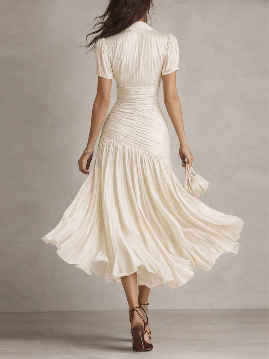 Adriana | Vestido midi satinado de rayas retro para Mujer