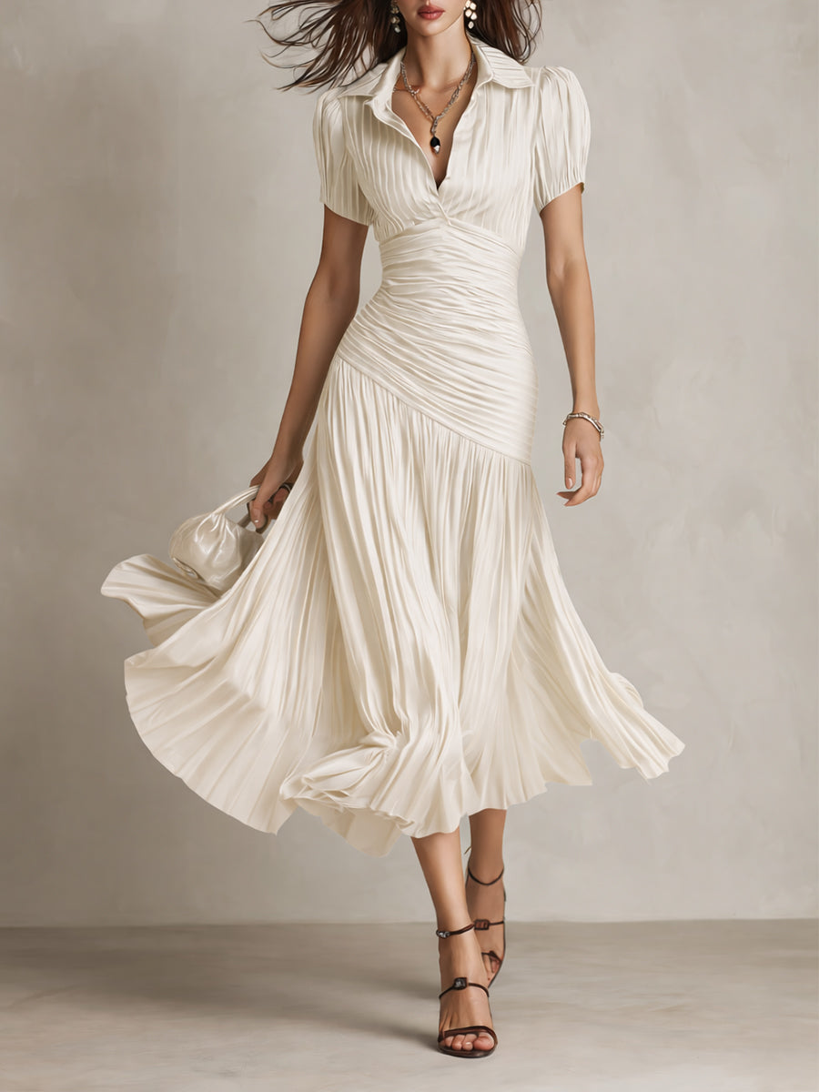 Adriana | Vestido midi satinado de rayas retro para Mujer