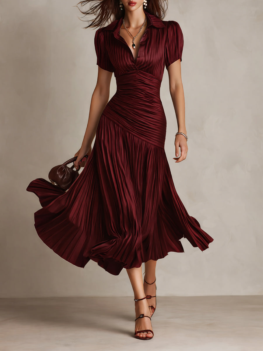 Adriana | Vestido midi satinado de rayas retro para Mujer