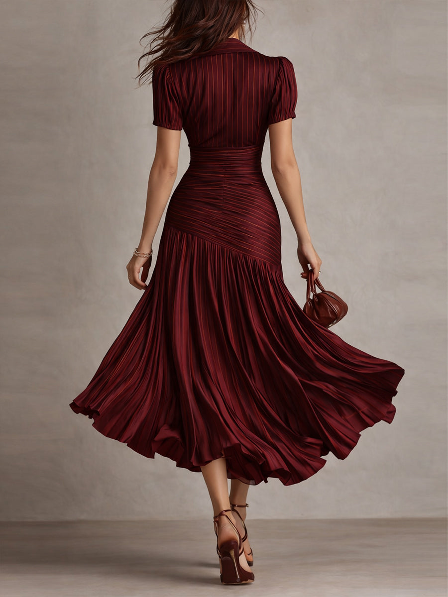 Adriana | Vestido midi satinado de rayas retro para Mujer