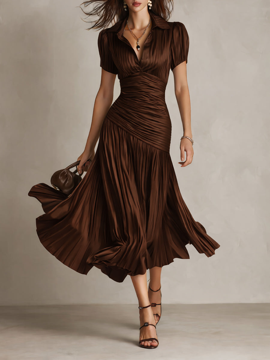 Adriana | Vestido midi satinado de rayas retro para Mujer