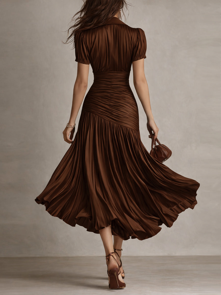 Adriana | Vestido midi satinado de rayas retro para Mujer