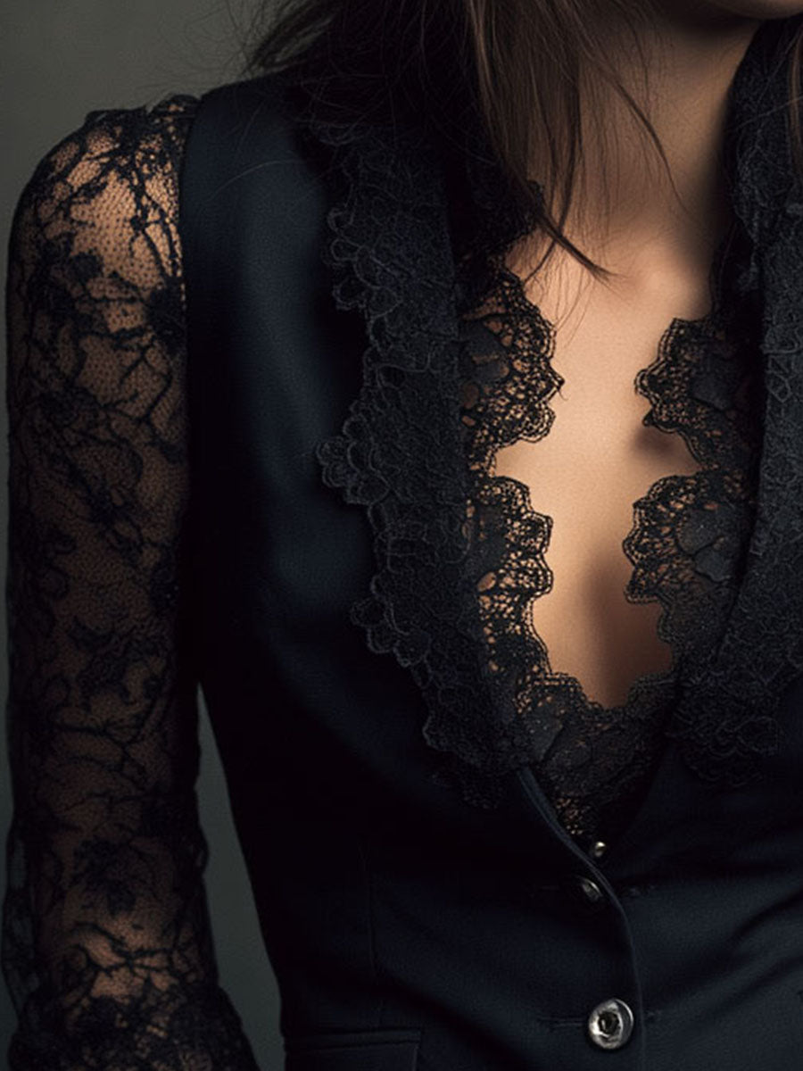 Claudia · Blazer de Mujer Negro con Encaje