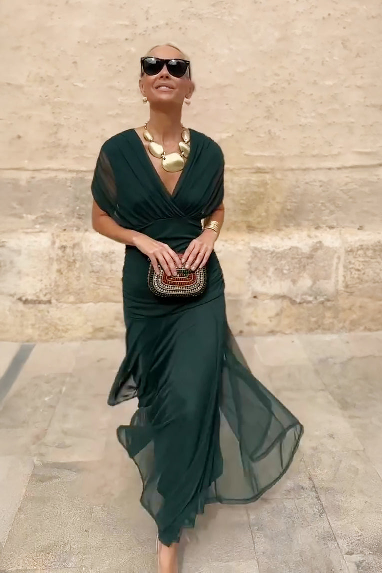 ALMA - VESTIDO LARGO CON CUELLO EN V PARA MUJER