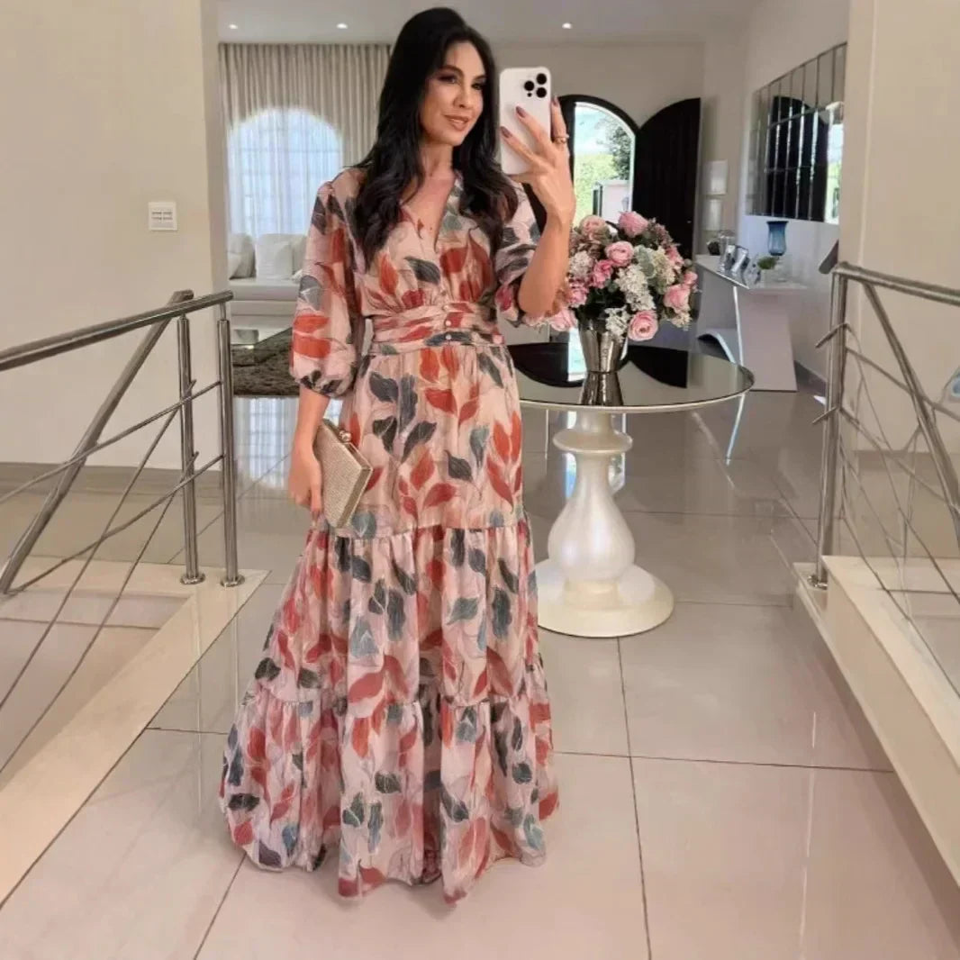 CLAUDIA | Vestido largo floral de corte cómodo para días elegantes