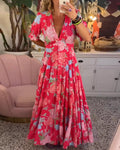 Catrisa™ - Vestido con cuello en V y estampado floral con bolsillos