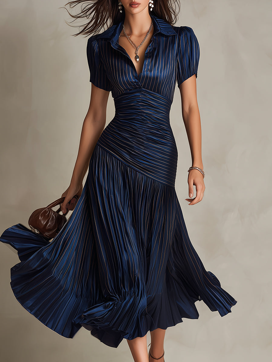Adriana | Vestido midi satinado de rayas retro para Mujer
