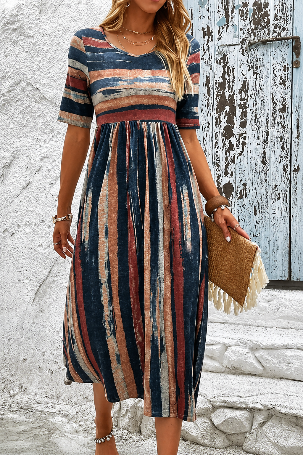 Noèle - Vestido Midi Rayado Camuflante del Vientre para Mujer