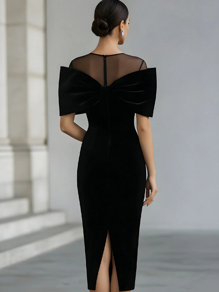 Regina ❘ Vestido Midi de Terciopelo Negro Dramático con Lazo