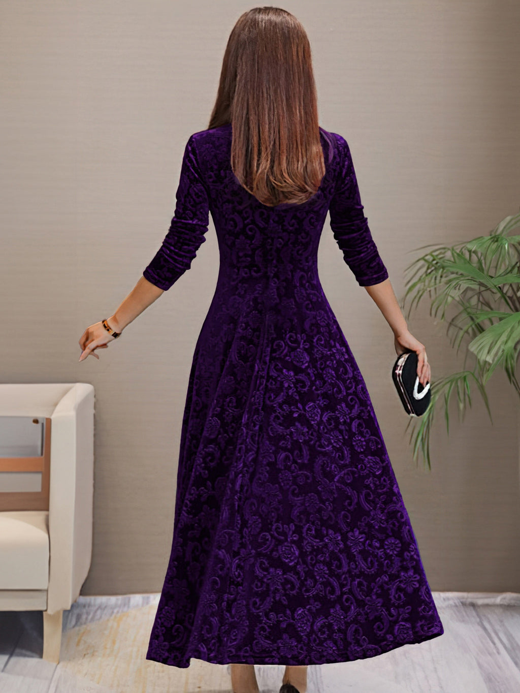 Denise | Elegante vestido de fiesta de terciopelo con escote en V