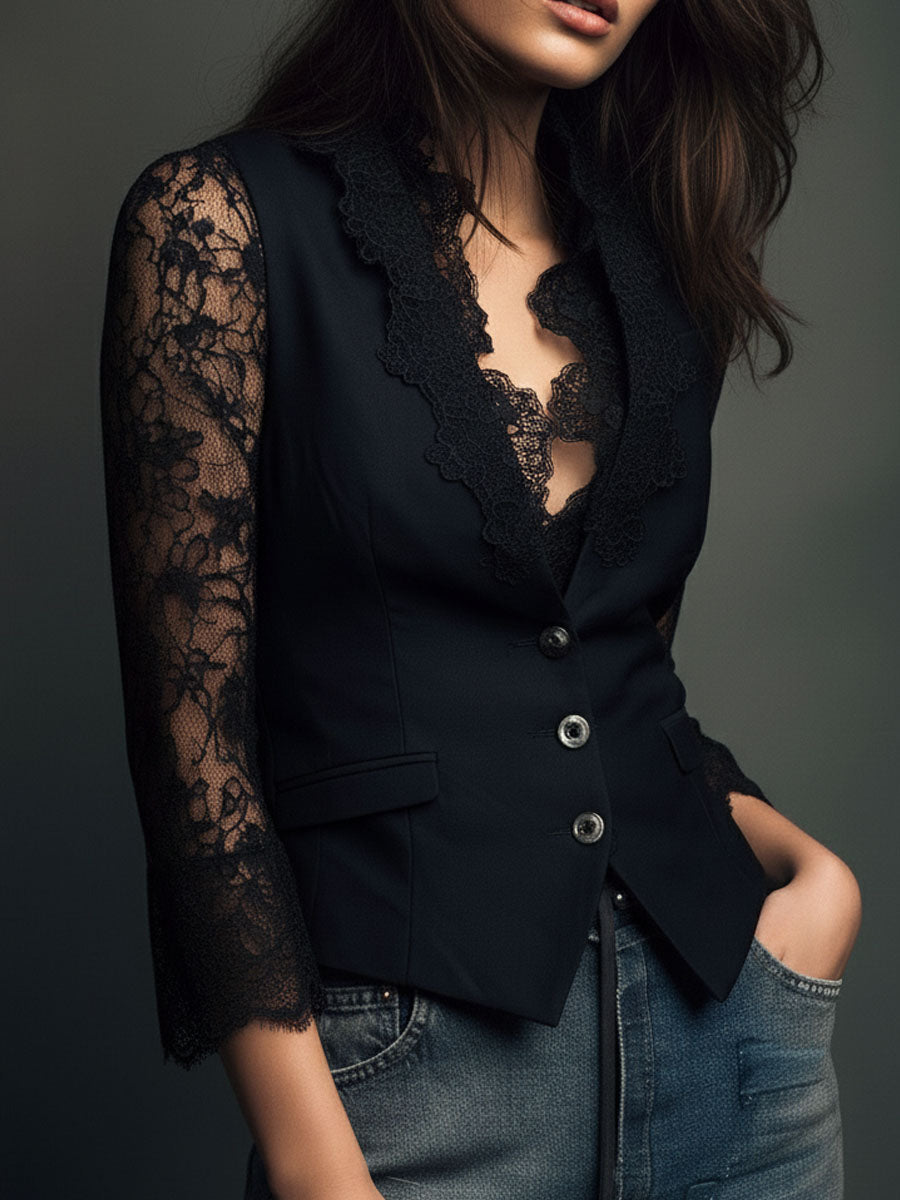 Claudia · Blazer de Mujer Negro con Encaje