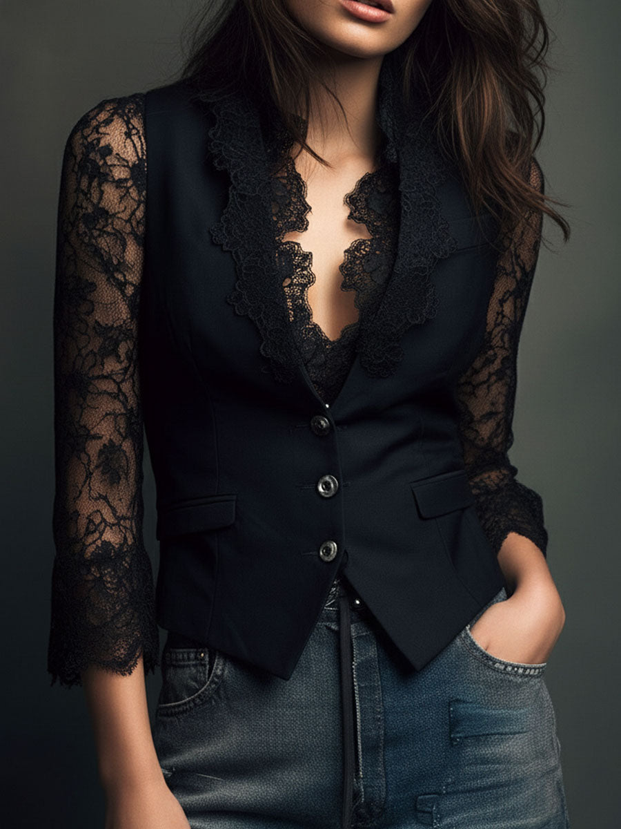 Claudia · Blazer de Mujer Negro con Encaje
