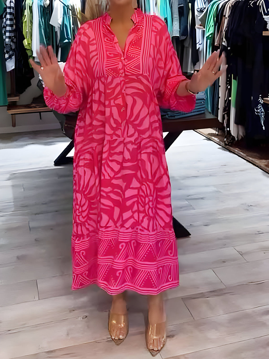 Inge™ | Vestido estampado con cuello en V