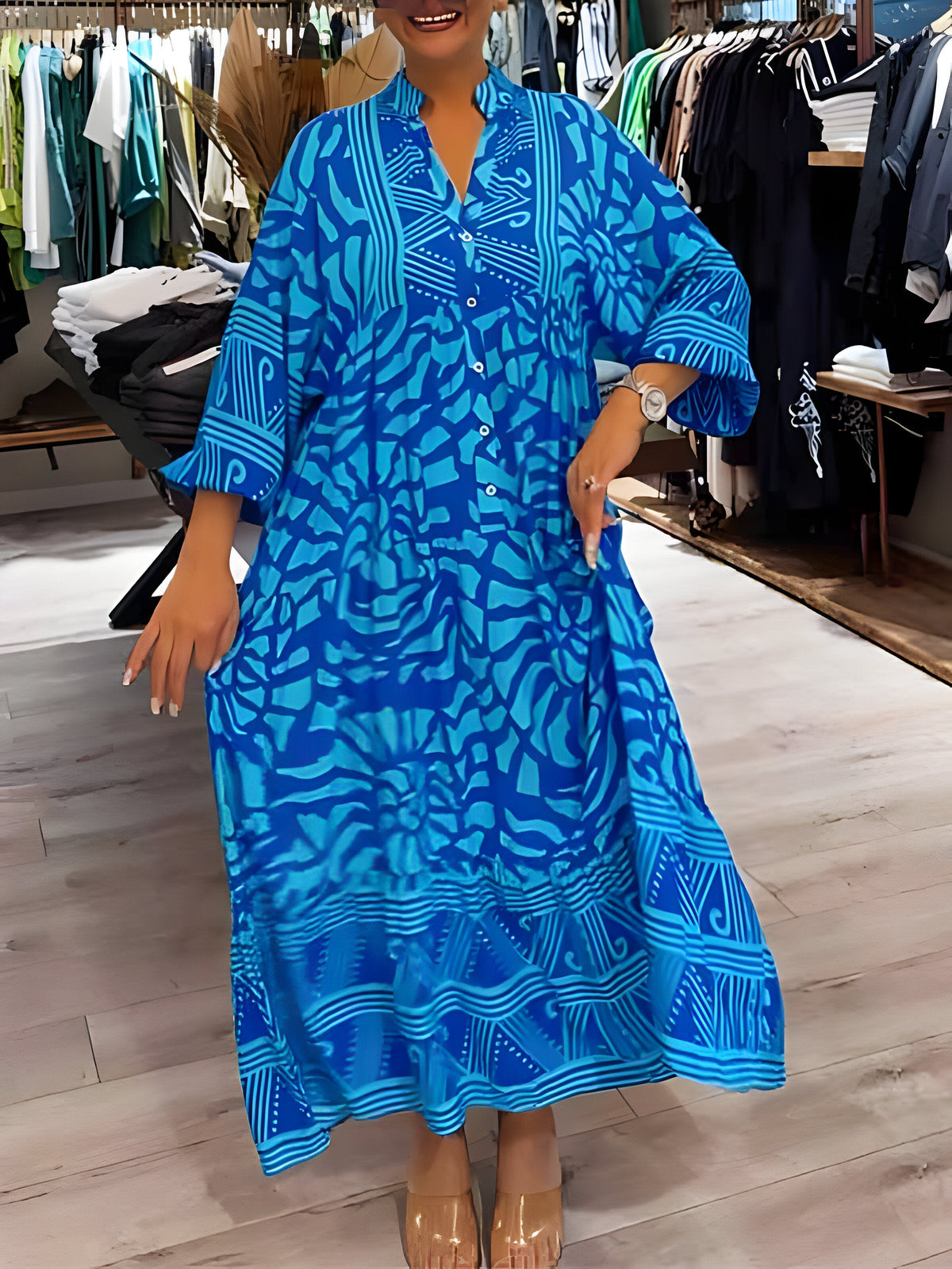 Inge™ | Vestido estampado con cuello en V